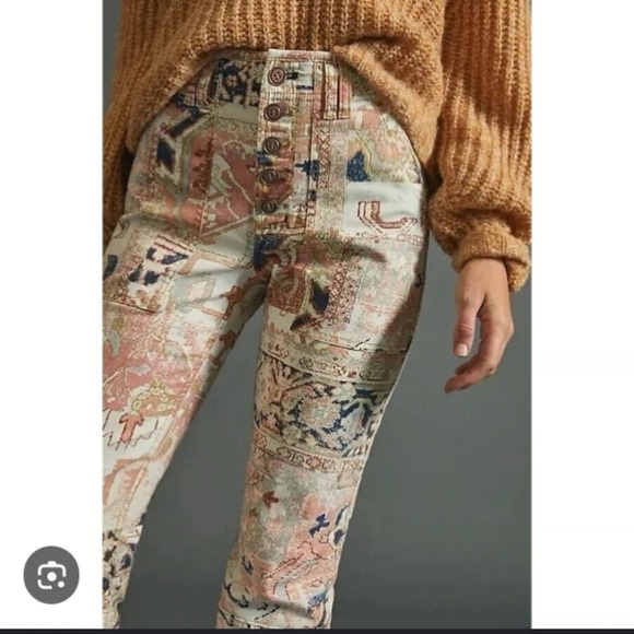 By Anthropologie Pants - Anthropologie the wanderer tapestry printed button fly utility pants Aztec Boho